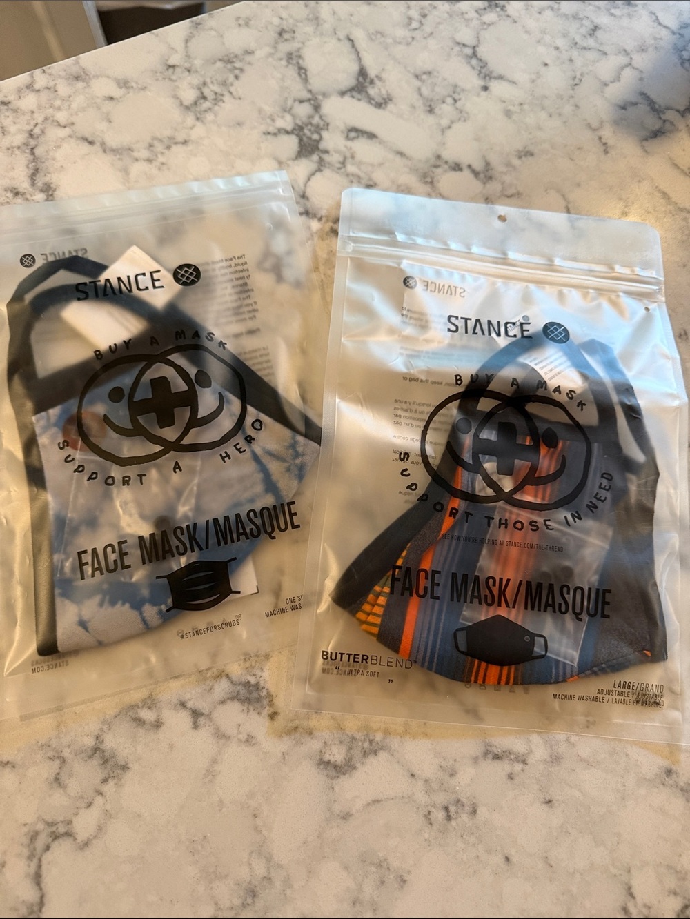 Stance Two-Pack Face Masks — Blue Tie-Dye & Orange/Blue Stripe